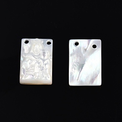 Coquillage Blanc Charmes blancs naturels, rectangle avec vierge marie, 12x8x2mm, Trou: 1mm