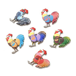 Mixed Color Alloy Enamel Pandants, Lead Free & Cadmium Free, Platinum, Rooster Charm, Mixed Color, 23x19.5x2mm, Hole: 1.6mm