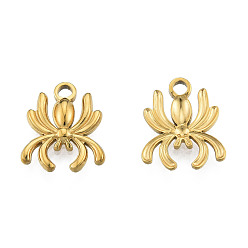 Real 18K Gold Plated Ion Plating(IP) 201 Stainless Steel Charms, Spider, Real 18K Gold Plated, 15x13x2mm, Hole: 2mm