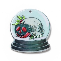 Others Printed  Acrylic Pendants, for Christmas, Crystal Ball with Skull Charm, 35.5x31x2mm, Hole: 1.8mm