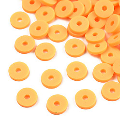 Orange Perles d'argile polymère faites à la main respectueuses de l'environnement, disque / plat rond, perles heishi, orange, 6x1mm, Trou: 2mm, environ23500 pcs / 1000 g