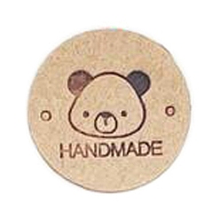 Blé Étiquettes d'étiquettes en cuir microfibre, étiquette en relief à la main, avec des trous, pour les jeans de bricolage, , , accessoires de chapeau, plat rond avec l'ours, 25mm
