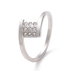 Color de Acero Inoxidable Anillo de dedo cuadrado de diamantes de imitación de cristal, 304 joyas de acero inoxidable para mujer, color acero inoxidable, tamaño de EE. UU. 6~9 (16.5~18.9 mm)