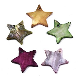 Couleur Mélangete Pendentifs de coquillages d'eau douce naturelle, teint, étoiles, couleur mixte, 19~20x20.5~21.5x1~2mm, Trou: 1.6mm
