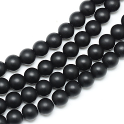 Черный Камень Синтетические черные камни, матовые, круглые, 8~9 мм, отверстие : 1 мм, около 46 шт / нитка, 15.3 дюйм