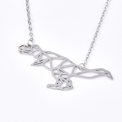 Stainless Steel Color 201 Stainless Steel Pendant Necklaces, with Cable Chains, Dinosaur, Stainless Steel Color, 17.7 inch(45cm), 2mm, Dinosaur: 23x52x1mm