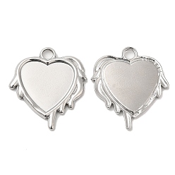 Stainless Steel Color 304 Stainless Steel Pendant Cabochon Settings, Melting Heart, Stainless Steel Color, Tray: 14x13mm, 21.5x19.5x2mm, Hole: 3mm