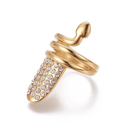 Crystal Ion Plating(IP) 304 Stainless Steel Finger Rings, with Rhinestone, Golden, Crystal, Size 3~5, 13~15mm