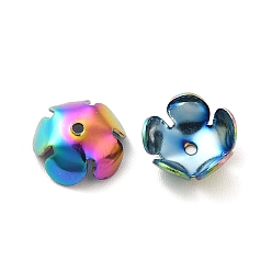 Rainbow Color Ion Plating(IP) 304 Stainless Steel Bead Caps, Flower, 5-Petal, Rainbow Color, 8x8x3mm, Hole: 1mm