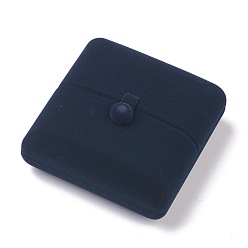 Prussian Blue Velvet Pendant Box, Double Flip Cover, for Showcase Jewelry Display Pendant Storage Box, Rectangle, Prussian Blue, 10x10x4.4cm
