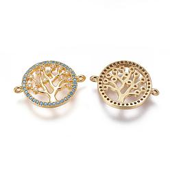 Golden Brass Micro Pave Cubic Zirconia Links, Tree of Life, Golden, 15x20x3mm, Hole: 1mm