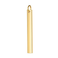 Oro 201 colgantes de acero inoxidable, con anillo de salto, pulido manual, estampar etiqueta en blanco, Rectángulo, dorado, 30x3x1.5 mm, agujero: 3 mm