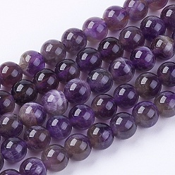 Purple Natural Gemstone Beads Strands, Amethyst, AB Grade, Round, Purple, 10mm, Hole: 1mm, about 40pcs/strand, 15.5 inch
