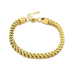 Golden Ion Plating(IP) 304 Stainless Steel Wheat Chain Bracelets, Golden, 10 inch(25.4cm)