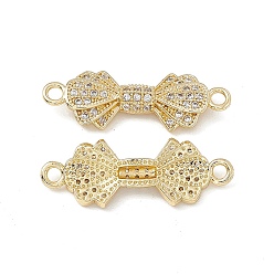 Real 18K Gold Plated Brass Micro Pave Clear Cubic Zirconia Connector Charms, Bowknot Links, Real 18K Gold Plated, 26x9x3.5mm, Hole: 1.8mm