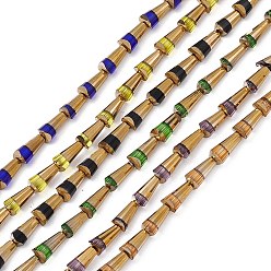 Mixed Color Electroplate Glass Beads Strands, Half Rainbow Plated, Faceted Cone, Mixed Color, 7.5~8x4~4.5mm, Hole: 0.8mm, about 34~35pcs/strand, 11.42~11.81 inch(29~30cm)