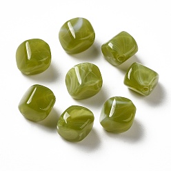 Olive Transparent Acrylic Beads, Two Tone, Cube, Olive, 11.5x11.5x8.5mm, Hole: 1.8mm, about: 855pcs/500g