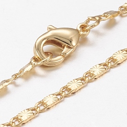 Real 18K Gold Plated Brass Chain Necklaces, with Lobster Claw Clasps, Real 18K Gold Plated, 17.7 inch(45cm), 2mm