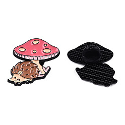 Color Salmón Pin esmaltado de erizo con hongo, Insignia de aleación chapada en negro de electroforesis para ropa de mochila, libre y sin plomo níquel, salmón, 25x26.5 mm, pin: 1.2 mm