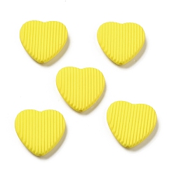 Yellow Opaque Acrylic Beads, with Enamel, Heart with Stripe Groove Pattern, Yellow, 22x23x6.5mm, Hole: 1.8mm