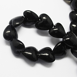 Black Handmade Lampwork Beads, Heart, Black, 15x15x10mm, Hole: 1~2mm