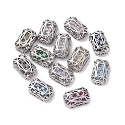 Mixed Color Eco-friendly Brass Micro Pave Cubic Zirconia Multi-strand Links, Rack Plating, Cadmium Free & Lead Free, Rectangle Octagon, Platinum, Mixed Color, 14x10x5mm, Hole: 1.4mm