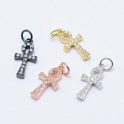 Mixed Color Brass Micro Pave Grade AAA Cubic Zirconia Pendants, Cross, Cadmium Free & Nickel Free & Lead Free, Mixed Color, 13x6.5x2mm, Hole: 2.5mm