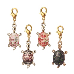 Mixed Color Tortoise Alloy Enamel Pendant Decorations, Zinc Alloy Lobster Claw Clasps Charm, Clip-on Charms, for Keychain, Purse, Backpack, Mixed Color, 38mm, 4pcs/set