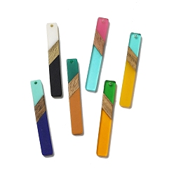 Mixed Color Opaque Resin & Walnut Wood Big Pendants, Rectangle Charms, Mixed Color, 51.5x7.5x3.5mm, Hole: 2mm