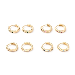Mixed Color Cubic Zirconia Huggie Hoop Earrings, Real 18K Gold Plated Small Hoop Earrings for Girl Women, Mixed Color, 10 Gauge, 2.5x13mm, Pin: 1mm