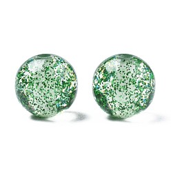 Green Resin Beads, with Glitter Powder, Round, Green, 12mm, Hole: 2.5mm