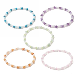 Mixed Stone Natural & Synthetic Mixed Gemstone Round & Glass Mushroom Beaded Stretch Bracelet for Women, Inner Diameter: 2-1/4 inch(5.6cm)
