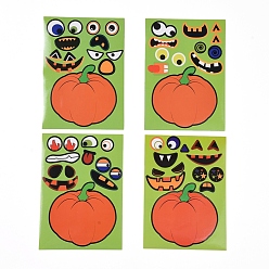 Orange Halloween Pumpkin Decorating Stickers, Funny Grimace Decals with Assorted Fun Design, for Halloween Party Favors, Orange, 18x13.15x0.02cm, 4sheets/set
