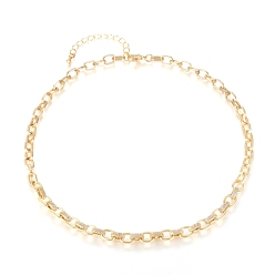 Золотой Латунные кабельные цепи ожерелья, с прозрачными фианитами и застежками из лобстера, , долговечный, золотые, 16.33 дюйм (41.5 см)