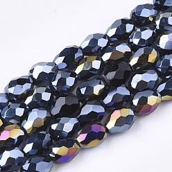 Noir Perles en verre electroplate, de couleur plaquée ab , facette, larme, noir, 7.5~8x6mm, Trou: 1mm, Environ 66~68 pcs/chapelet, 22.6 pouce