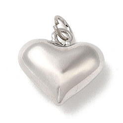 Platine Accumuler pendentifs en laiton placage, avec anneau de saut, breloque cœur soufflé, platine, 15x15.5x8mm, Trou: 3mm