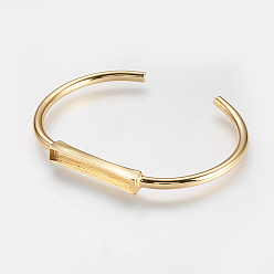 Real 18K Gold Plated Brass Cuff Bangle Making, Blank Bangle Base, Rectangle, Real 18K Gold Plated, 1-5/8 inchx2-1/4 inch(42x57mm), Tray: 3x27mm