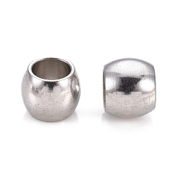 Stainless Steel Color 201 Stainless Steel European Beads, Large Hole Beads, Barrel, Stainless Steel Color, 10x8mm, Hole: 6mm