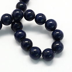 Midnight Blue Natural Dyed Mashan Jade Gemstone Bead Strands, Round, Midnight Blue, 6mm, Hole: 1mm, about 66pcs/strand, 15.7 inch