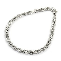 Stainless Steel Color Fashionable 304 Stainless Steel Rope Chain Bracelet Making, with Lobster Claw Clasps, Stainless Steel Color, 8-1/8 inch(205mm), 5mm