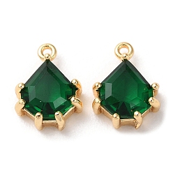 Dark Green Real 18K Gold Plated Brass Micro Pave Cubic Zirconia Charms, Teardrop, Dark Green, 11x8x3.5mm, Hole: 0.9mm