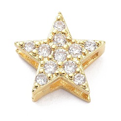 Golden Brass Micro Pave Clear Cubic Zirconia Slide Charms, Star, Golden, 12x12.5x4.5mm, Hole: 8x1.5mm and 3x2mm
