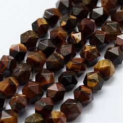 Tiger Eye Natural Tiger Eye Beads Strands, Faceted, Round, 8x7mm, Hole: 1.5mm, about 49pcs/strand, 14.9 inch(38cm)