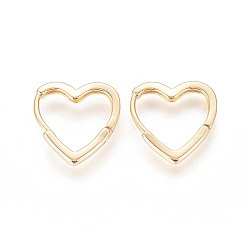 Real 18K Gold Plated Brass Huggie Hoop Earrings, Long-Lasting Plated, Heart, Real 18K Gold Plated, 16.5x16x2mm, Pin: 1mm