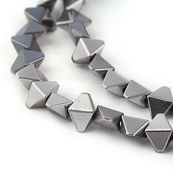 Platinum Plated Electroplated Non-magnetic Synthetic Hematite Beads Strands, Half Plated, Rhombus, Platinum Plated, 5.5x8x4mm, Hole: 0.8mm, about 73pcs/strand, 15.74 inch(40cm)