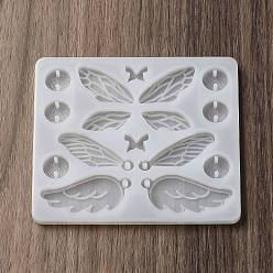 White DIY Pendant Silicone Molds, Resin Casting Molds,Butterfly & Angel Wing/Flat Roundc, White, 94x108x6.5mm, Hole: 1mm and 2mm, Inner Diameter: 12~23x13.5~44mm