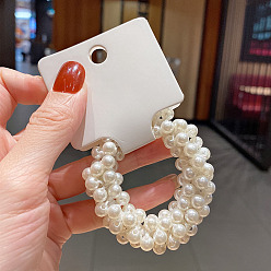Blanc Floral Accessoires pour cheveux élastiques enveloppés de perles d'imitation ABS, pour les filles ou les femmes, aussi comme bracelets, floral blanc, 60mm