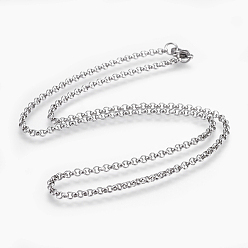Stainless Steel Color 304 Stainless Steel Rolo Chain Necklaces, with Lobster Claw Clasps, Stainless Steel Color, 19.7 inch(50cm), link: 3x1.2mm