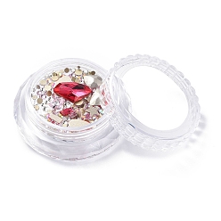 Roja Kits de accesorios de decoración de uñas, incluyendo cabujones de diamantes de imitación de vidrio, fornituras de hierro, cabujones acrílicos, rojo, 2~14.5x2~12x3.5~5 mm, cuadro: 44x16 mm
