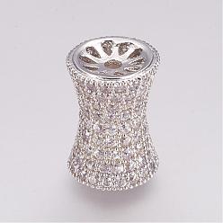 Platine Micro en laiton pavent des perles cubes de zircone, colonne, creux, platine, 17x12mm, Trou: 2mm